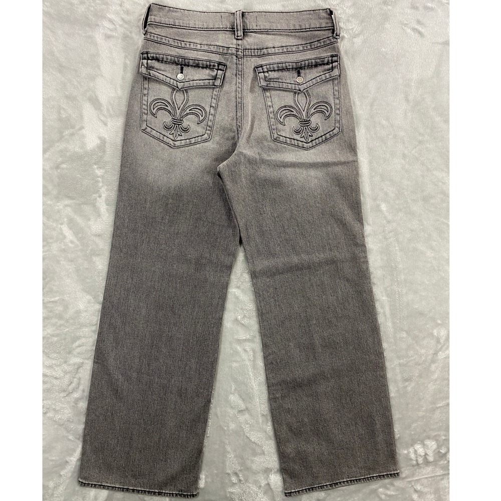 Hollister Baggy Bootcut Men 31x32 Gray Fleur-De-Lis Embroidered Jeans